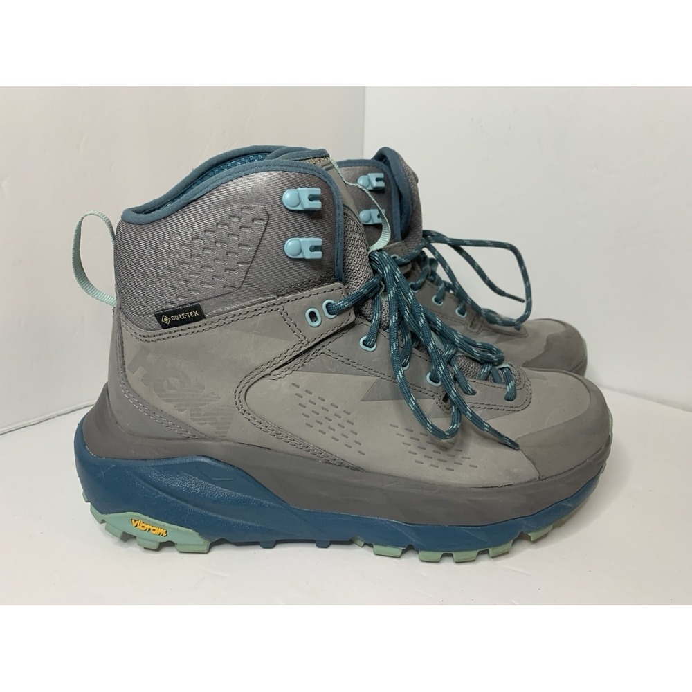 Hoka Women's Kaha 2 GTX Mid Waterproof Hiking Boots Gray/Teal Sz 7.5